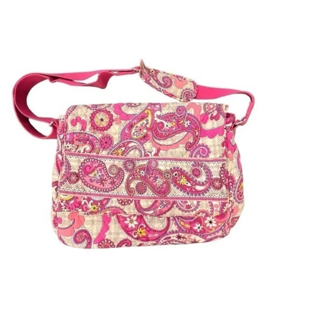 Vera Bradley Messenger Cross‎ Body Bag Pink Paisley Meets Plaid Retired Laptop